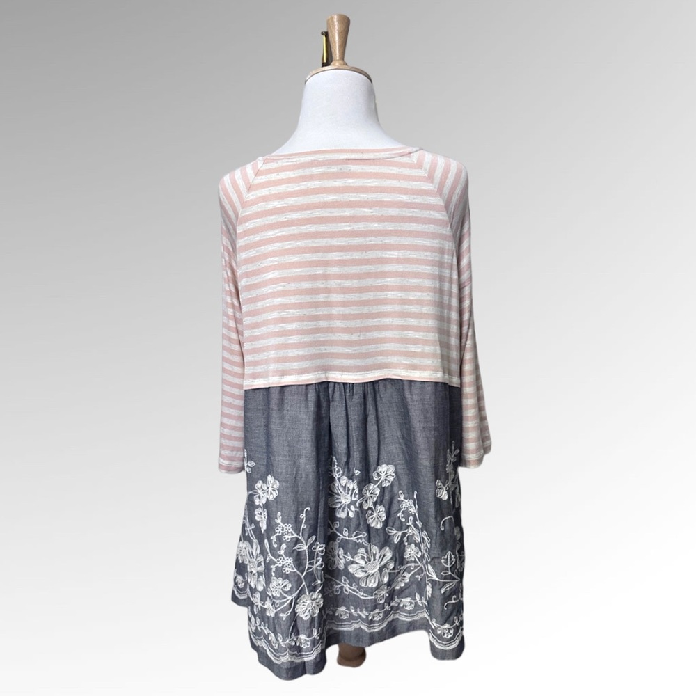 LOGO by Lori Goldstein Pink and White Striped Slub Henley
Top with Embroidery 1X - Picture 7 of 16